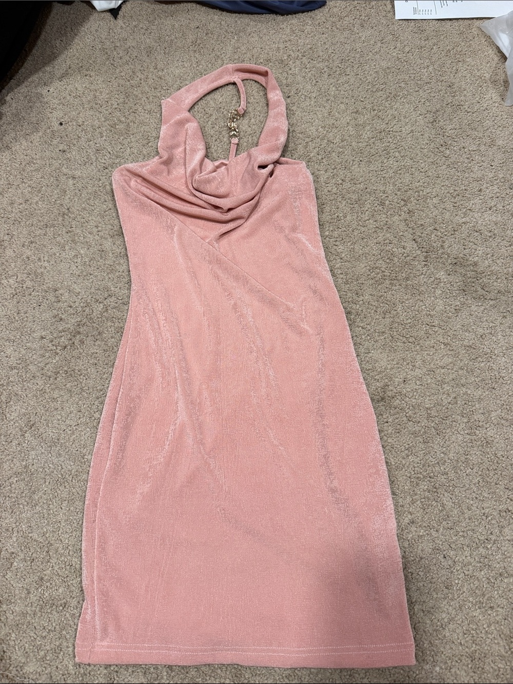 SHEIN Blush Pink Cowl Halter Midi Dress